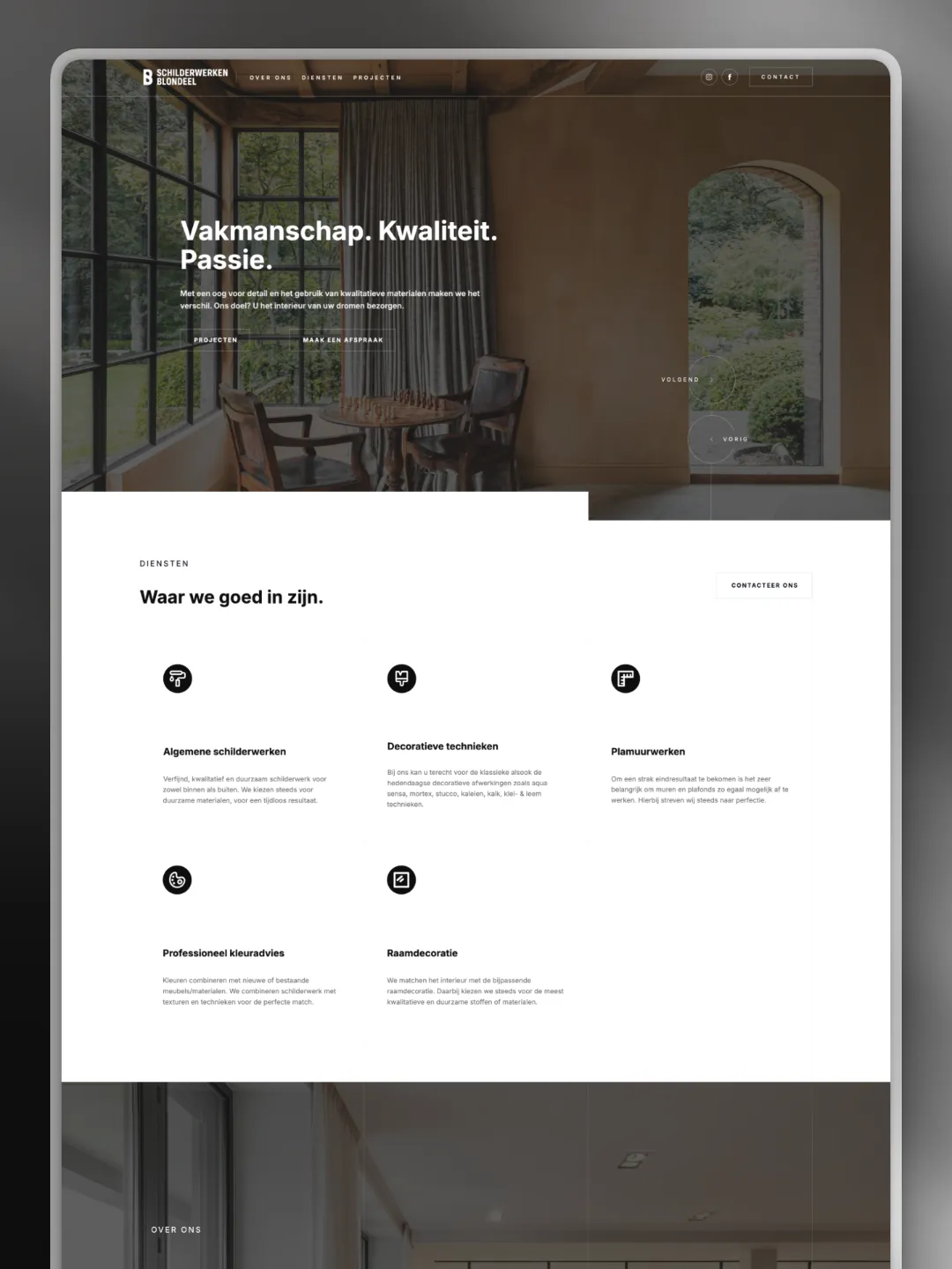 Bovenkant van de website van Schilderwerken Blondeel